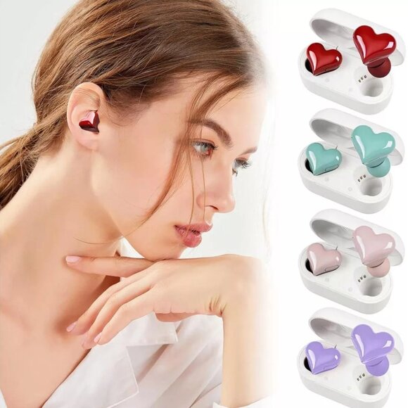 Heart Shaped True Wireless Earbuds Bluetooth 5.3 Headphones Earphones Headset - Picture 2 of 12